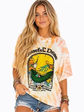 Grateful Dead 1974 Miami Florida Tie Dye Graphic Tee H&M Divided Oversized Small